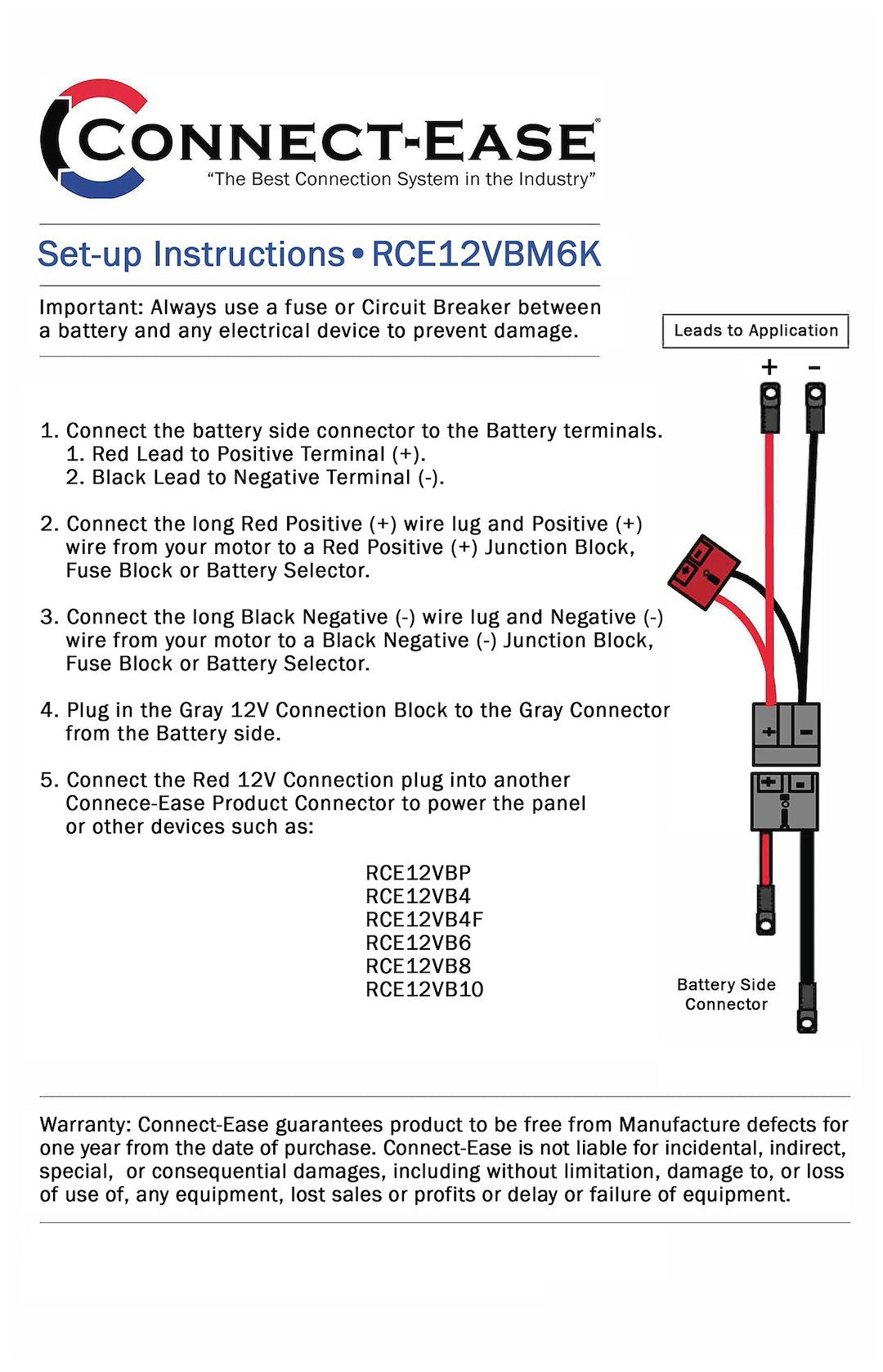 Connect Ease Corrosion Resistant Components Battery Connection Harness RCE12VBM6K - Gauge Quik Mot