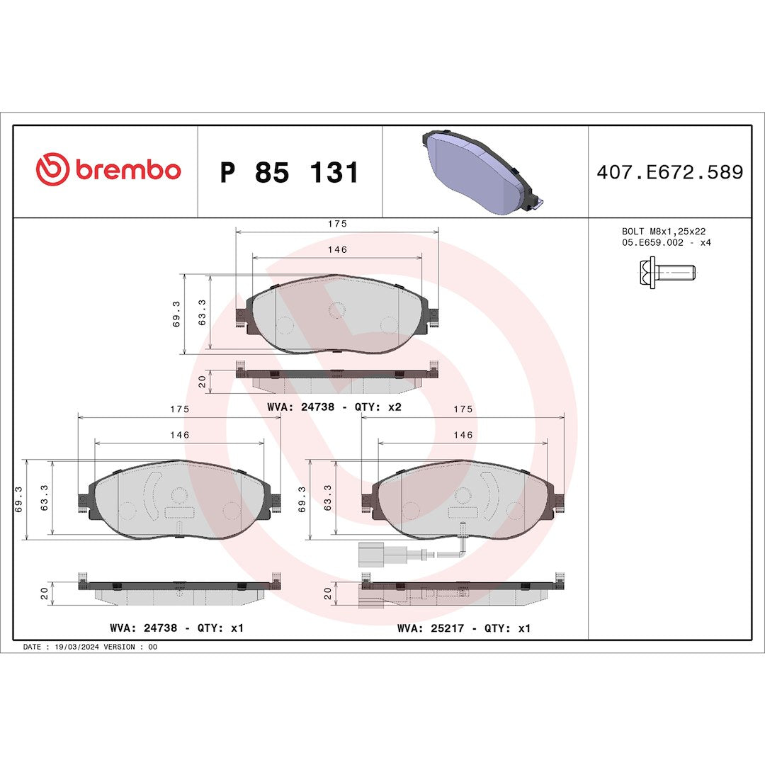 Brembo Premium Low-Met OE Equivalent Pad Brake Pad P85131 - Disc Set