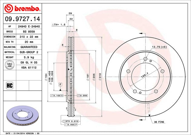 Brembo 09972714C02 Brake Rotor