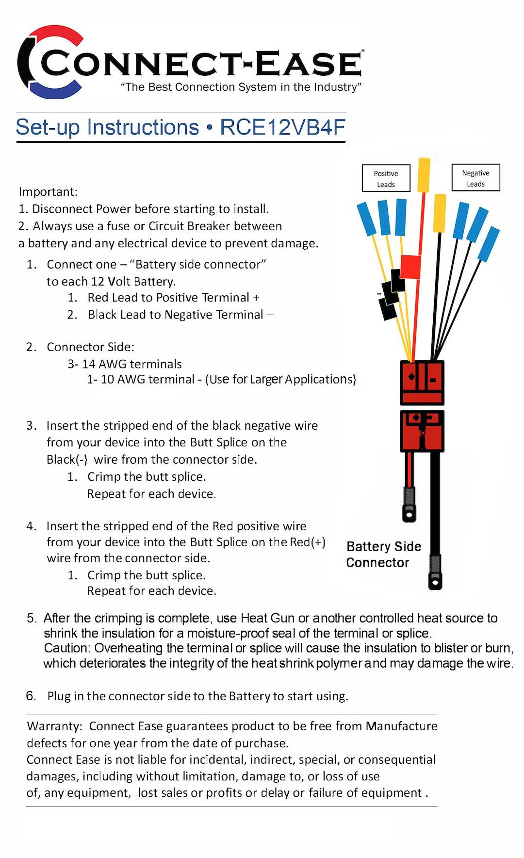 Connect Ease Salt Water Approved Battery Connection Harness RCE12VB4F - Multi Lead Accessory CO