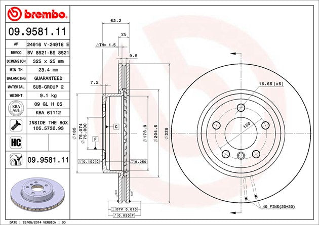 Brembo 09958111C02 Brake Rotor