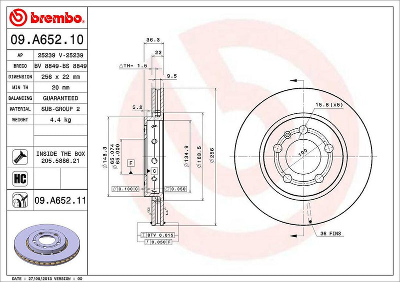 Brembo Components Not Hazardous To Health Brake Rotor 09A65211C02 - Disc