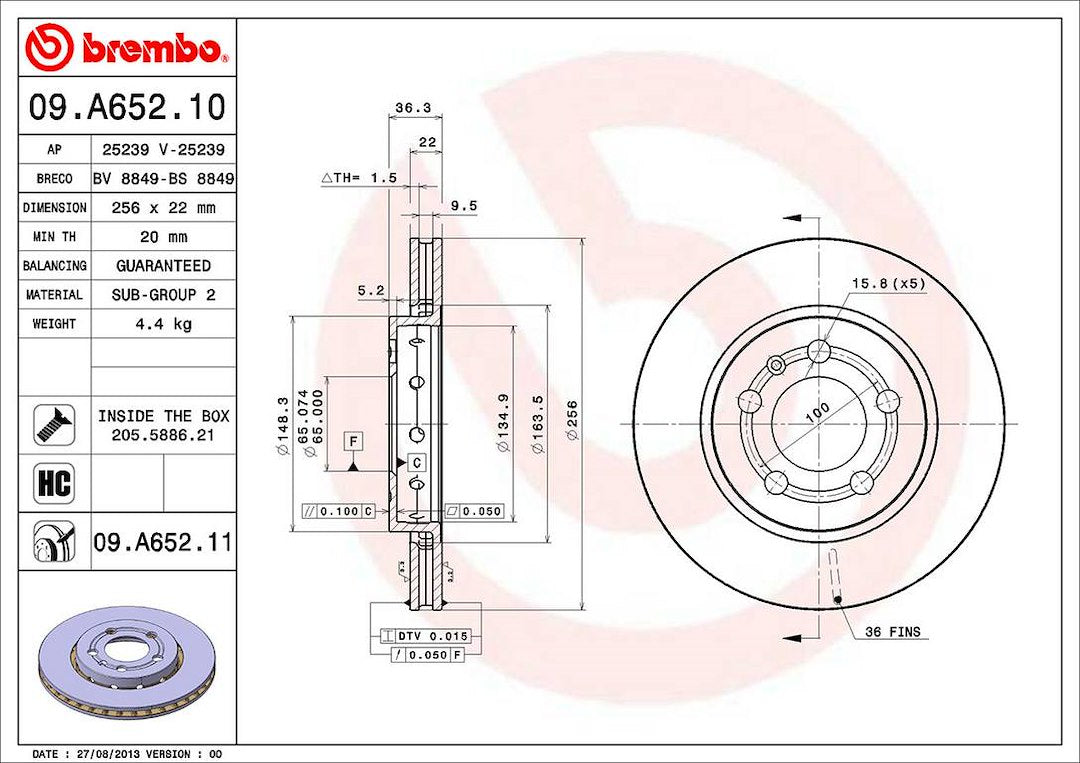 Brembo Components Not Hazardous To Health Brake Rotor 09A65211C02 - Disc
