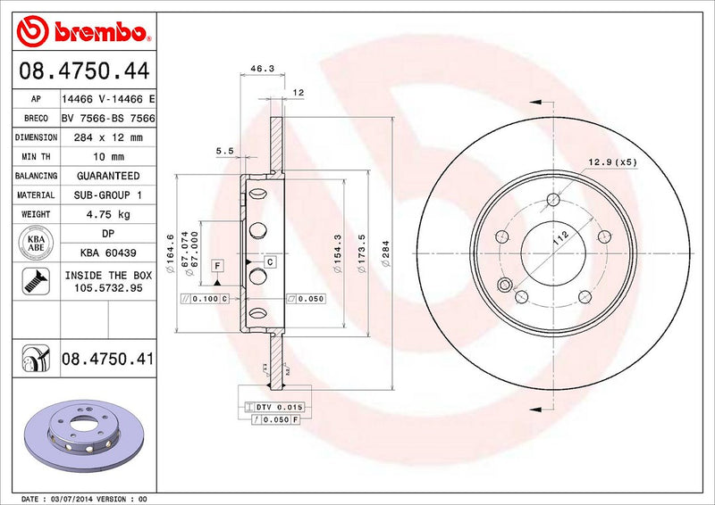 Brembo Components Not Hazardous To Health Brake Rotor 08475041C02 - Disc