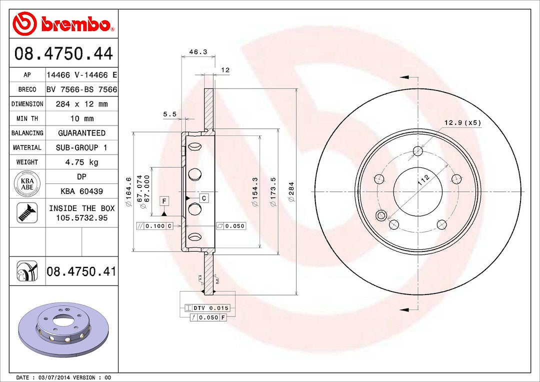 Brembo Components Not Hazardous To Health Brake Rotor 08475041C02 - Disc