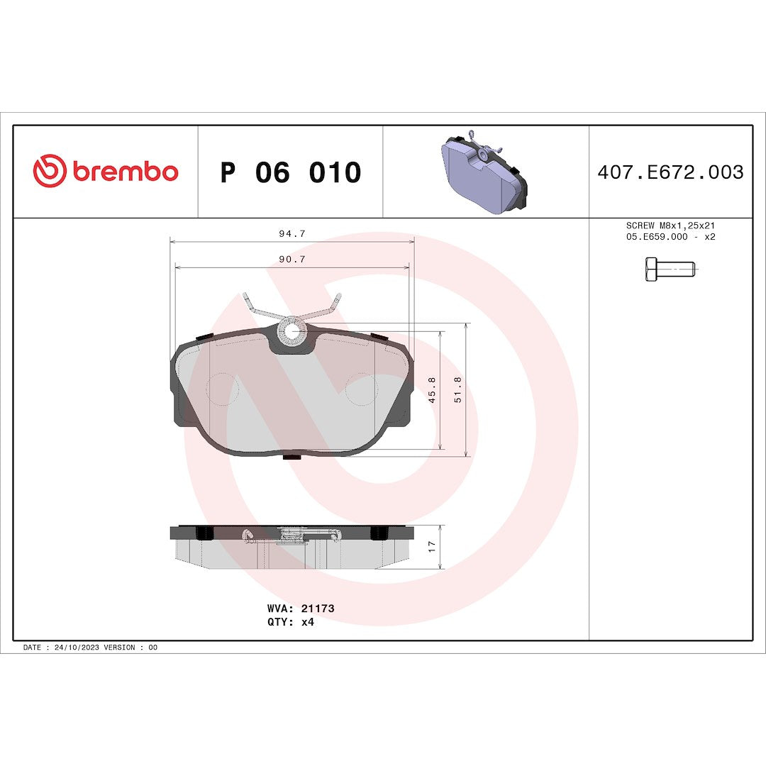 Brembo Premium Low-Met OE Equivalent Pad Brake Pad P06010 - Disc Set