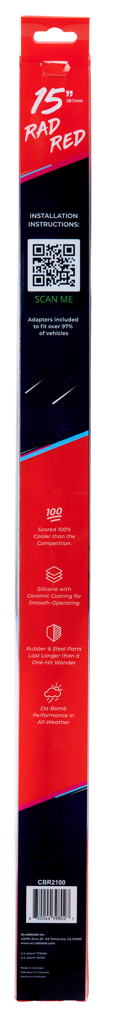 Scrubblade Ensure Quiet Operation Windshield Wiper Blade CBR1500 - Red 15 Silicone Shadeblade Wip Blae