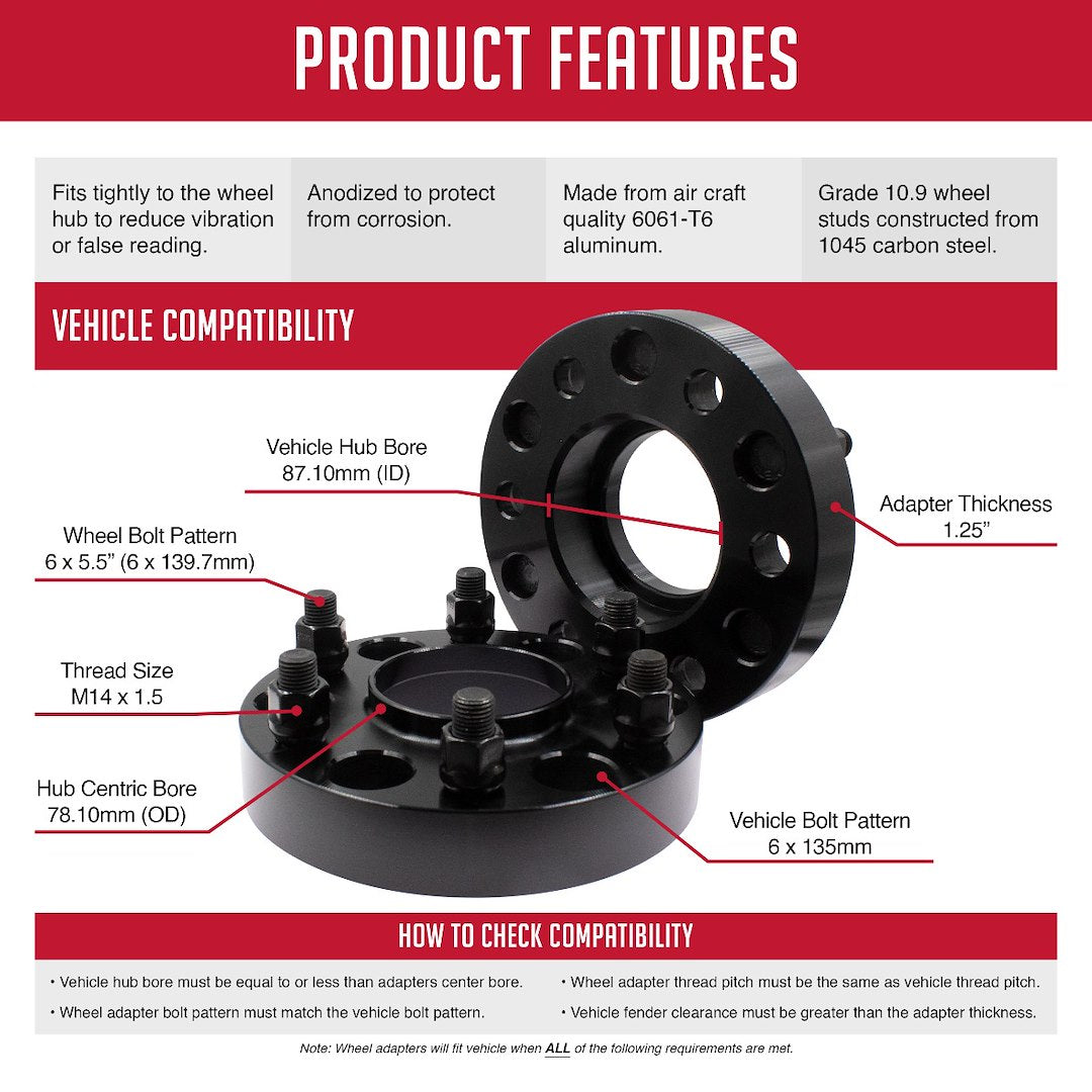 Revolution CNC Lathes And Milling Machines Wheel Adapter 6135-6550H-B - Adap-6X135-5.5 1.25 87 78.1 M14