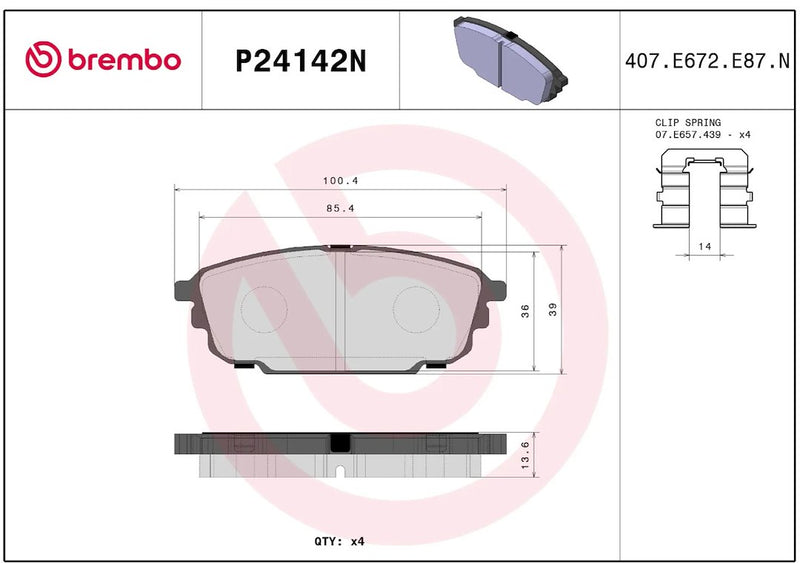 Brembo Premium Low-Met OE Equivalent Pad Brake Pad P24142N - Disc Set