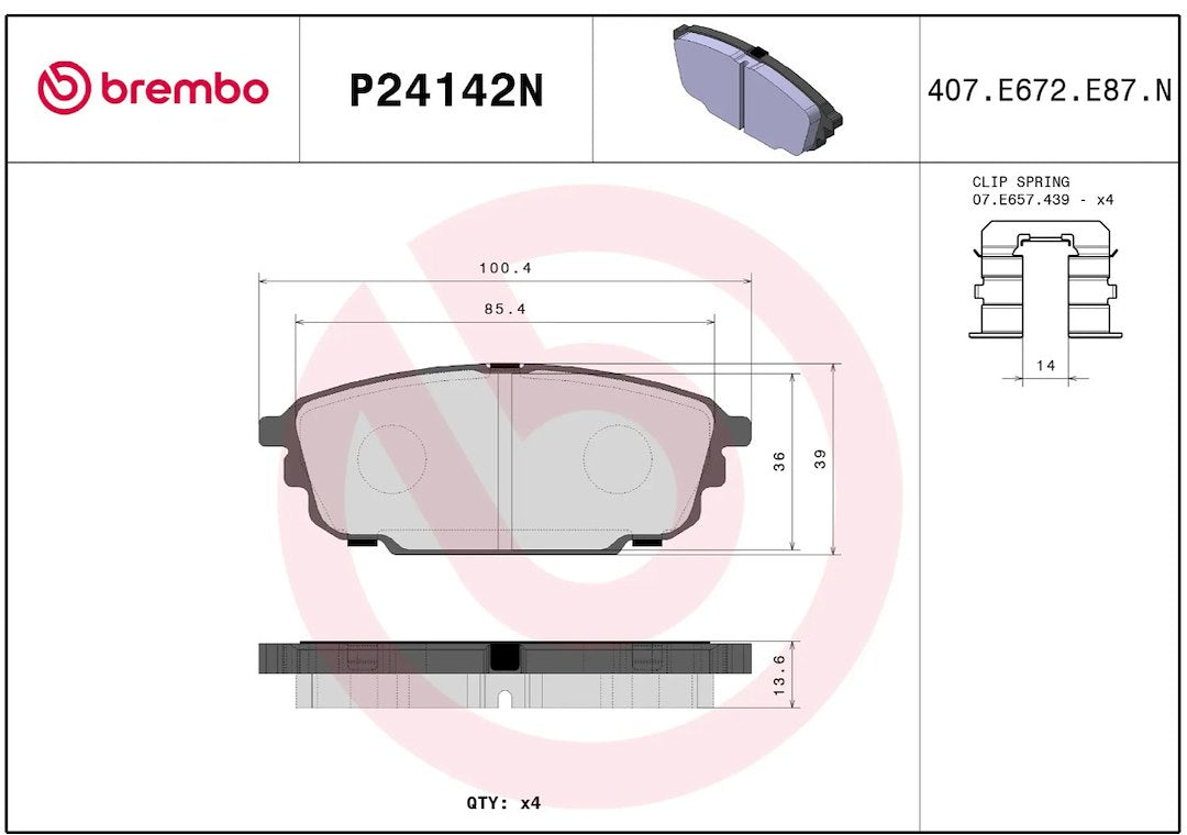 Brembo Premium Low-Met OE Equivalent Pad Brake Pad P24142N - Disc Set