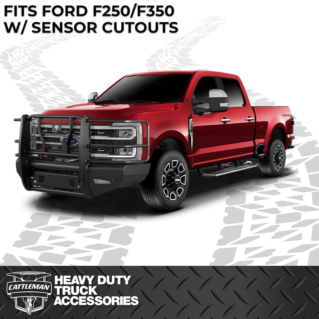 Cattleman Two Vertical Center Protection Bars Bumper 2370PS - Front Replcement Sensor Holes