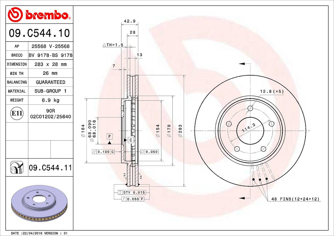 Brembo Components Not Hazardous To Health Brake Rotor 09C54411C02 - Disc