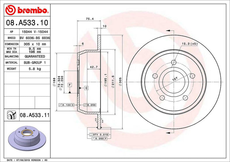 Brembo Components Not Hazardous To Health Brake Rotor 08A53311C02 - Disc