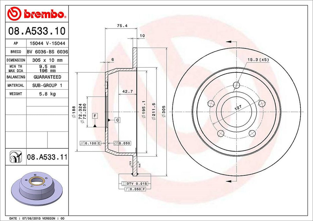 Brembo Components Not Hazardous To Health Brake Rotor 08A53311C02 - Disc