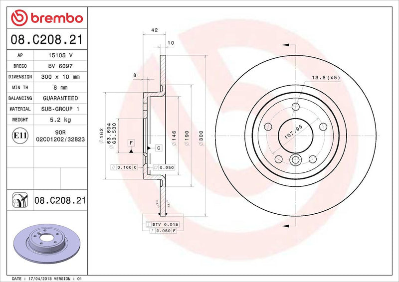 Brembo 08C20821C02 Original Equipment Standard - Brake Disc