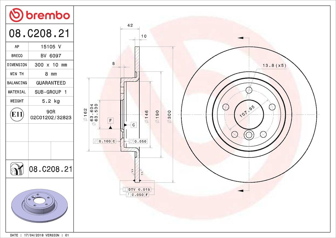 Brembo 08C20821C02 Original Equipment Standard - Brake Disc