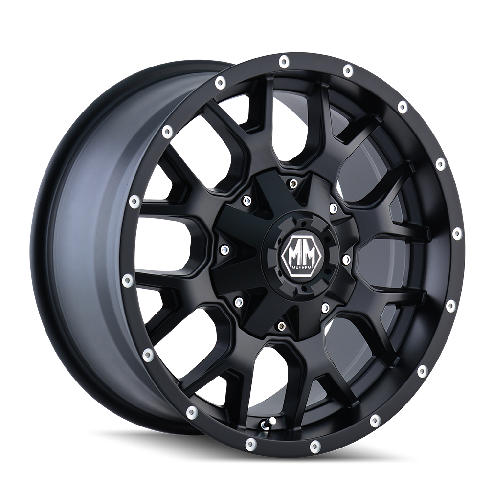 Wheel Group With Mayhem Logo Center Cap 8015-2978MB18 - Black Warrior 8015 20X9 8180 18 12
