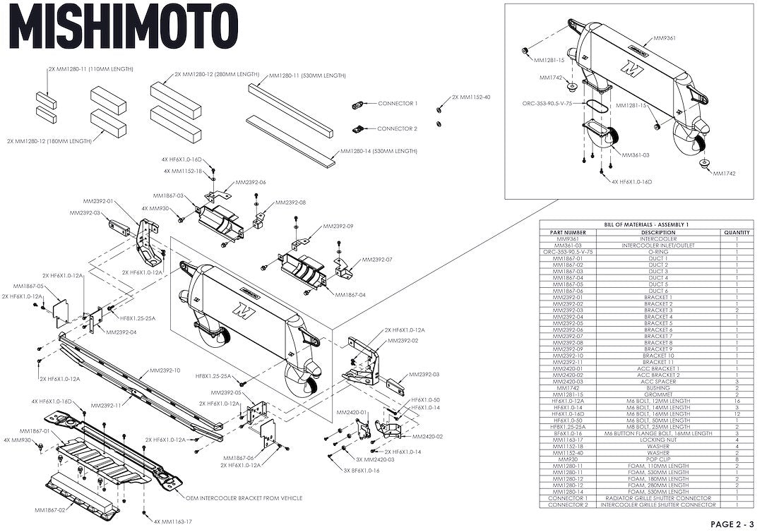 Mishimoto Limited Lifetime Warranty Intercooler Mmint-BR23-21HKSLP - 21 Bronco 2.3L High Mount Int Kit