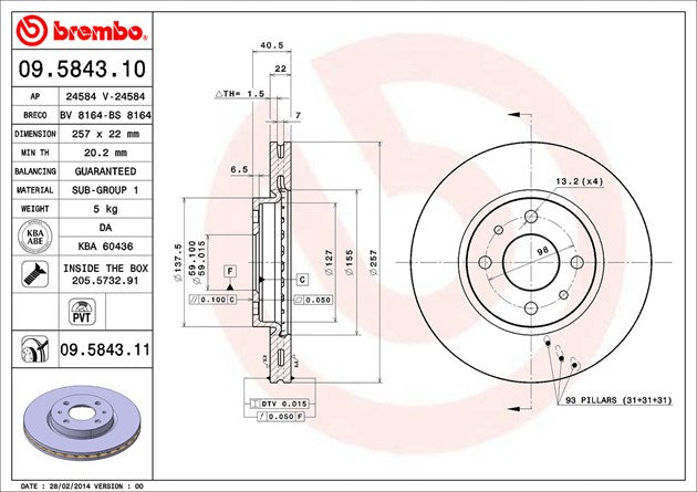 Brembo 09584311C02 Brake Rotor