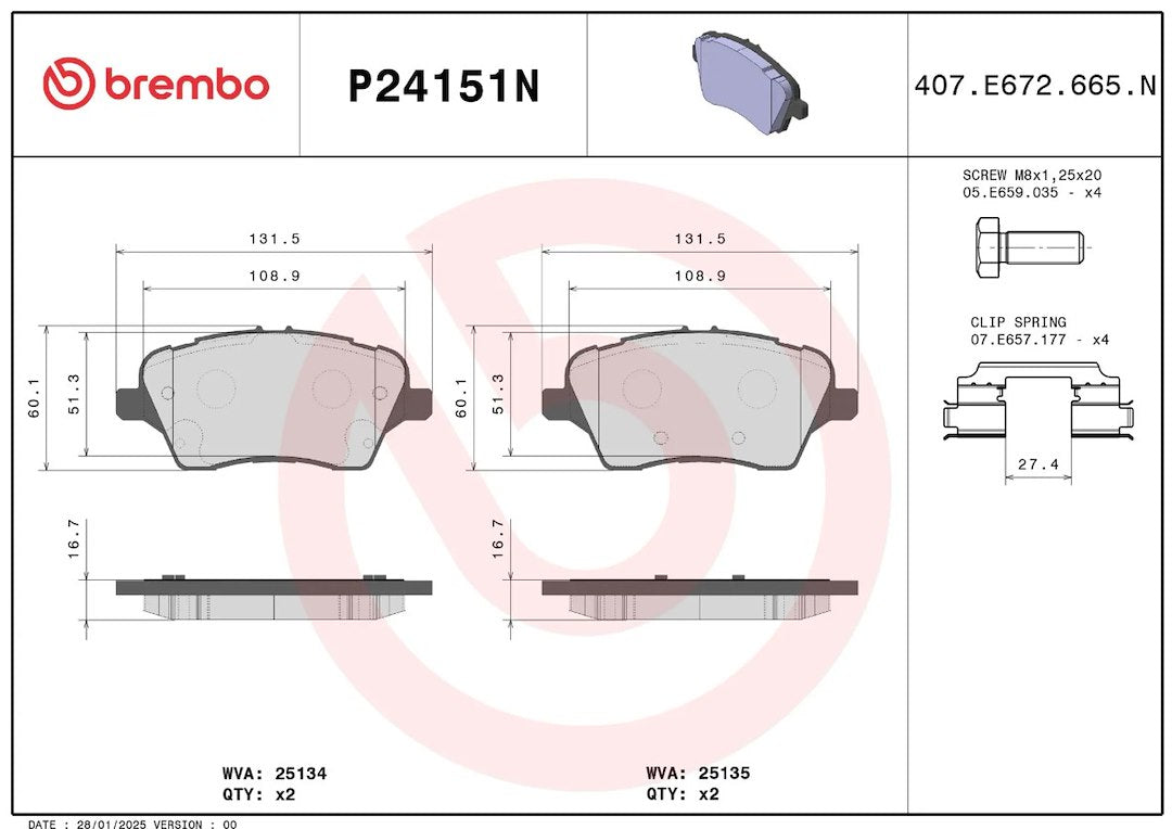 Brembo Ensures Comfort And Brembo Quality Brake Pad P24151N - Discbrakepadset Naoceramic
