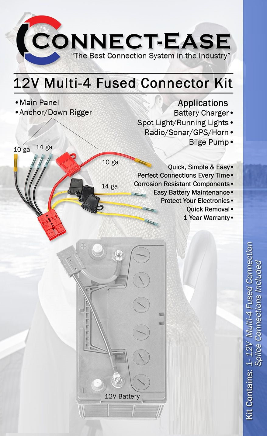 Connect Ease Salt Water Approved Battery Connection Harness RCE12VB4F - Multi Lead Accessory CO