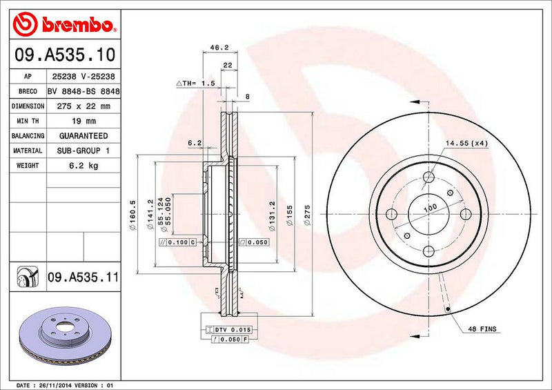 Brembo Components Not Hazardous To Health Brake Rotor 09A53511C02 - Disc
