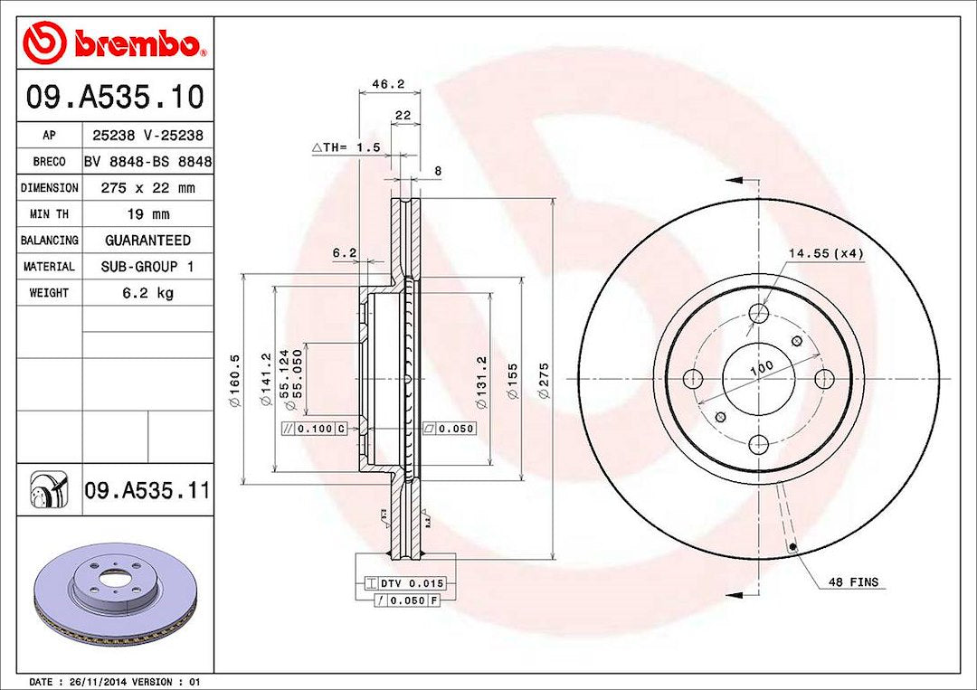 Brembo Components Not Hazardous To Health Brake Rotor 09A53511C02 - Disc