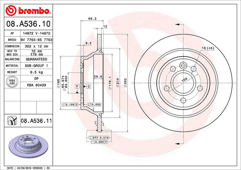 Brembo Components Not Hazardous To Health Brake Rotor 08A53611C02 - Disc