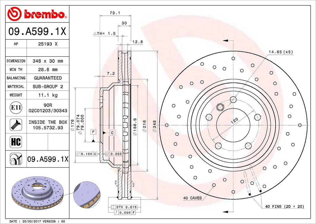 Brembo 09A5991XC02 Brake Rotor