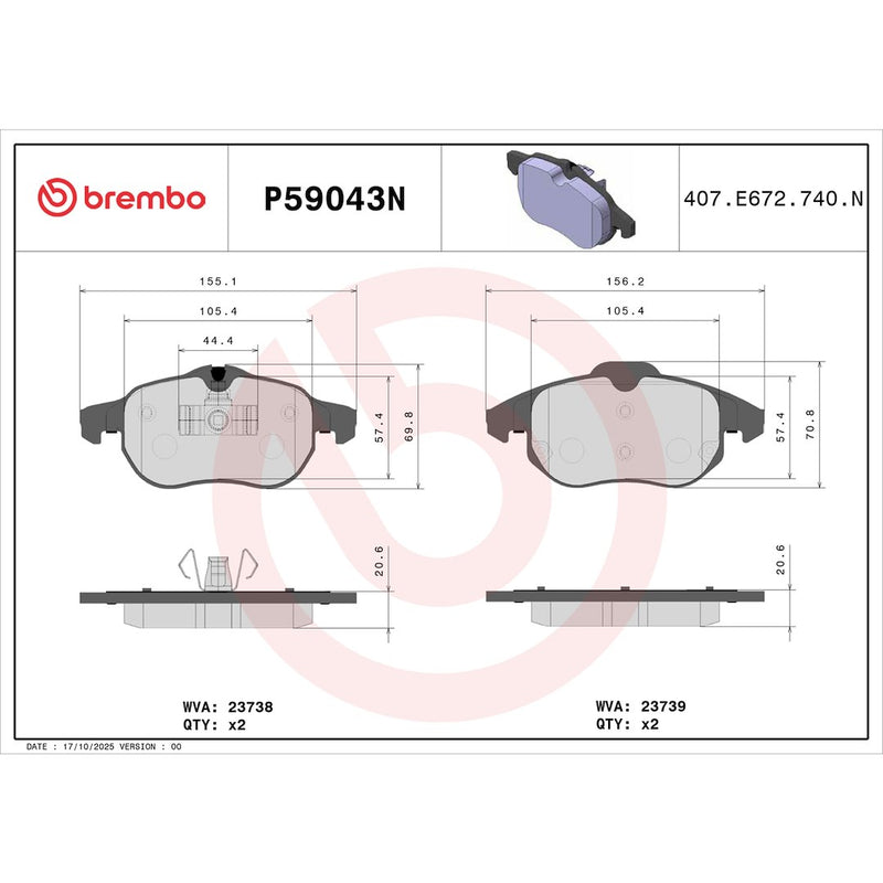 Brembo Premium Low-Met OE Equivalent Pad Brake Pad P59043N - Disc Set
