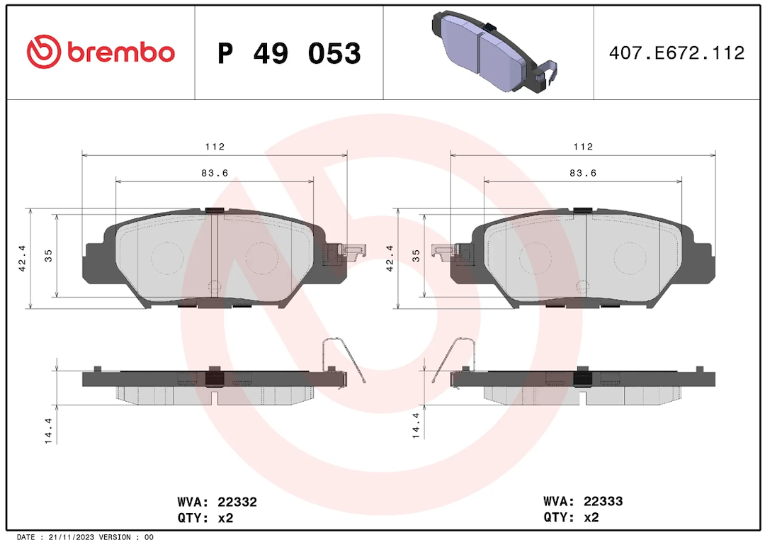 Brembo Premium Low-Met OE Equivalent Pad Brake Pad P49053
