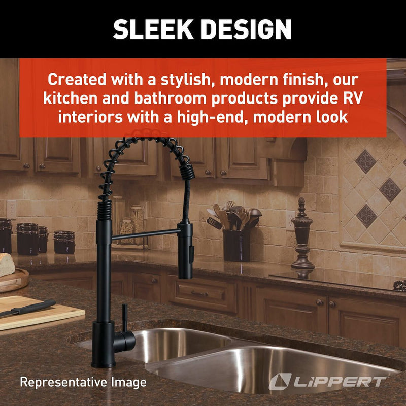 Lippert Comp Coiled Faucet With Toggle 2022109922 - Black SS Pull-Down