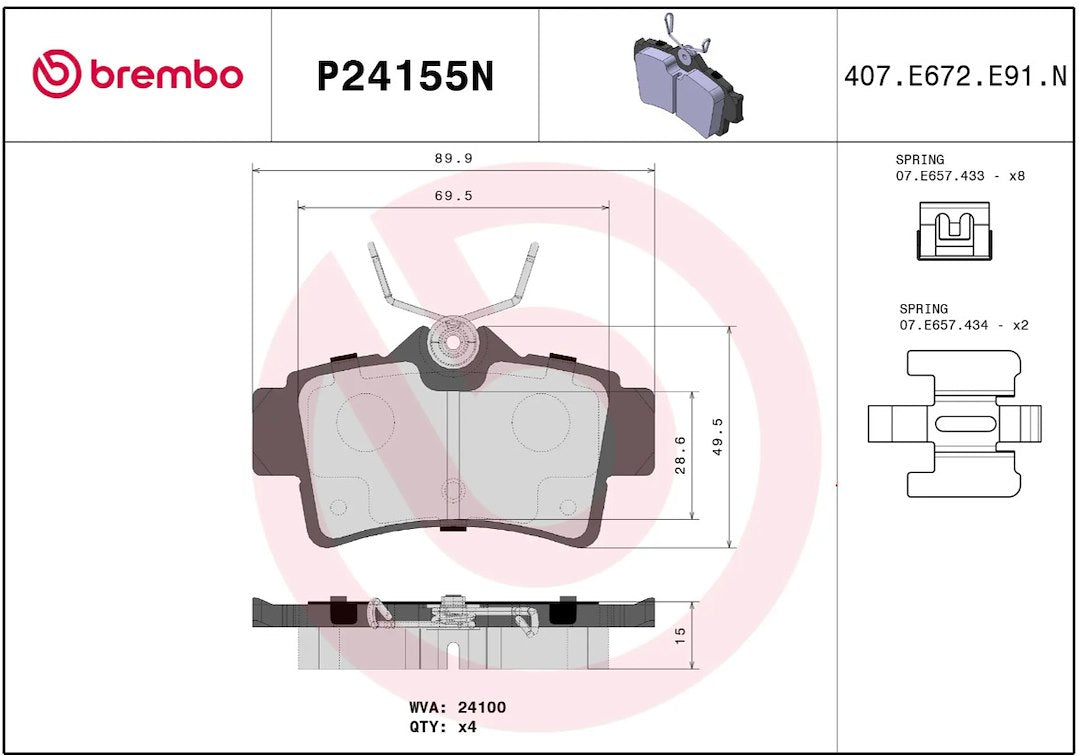 Brembo Premium Low-Met OE Equivalent Pad Brake Pad P24155N - Disc Set