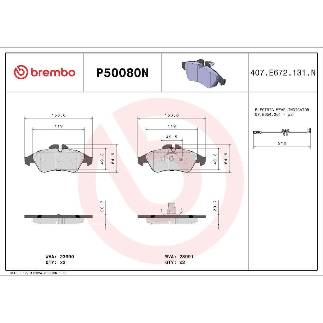 Brembo Premium Low-Met OE Equivalent Pad Brake Pad P50080N - Disc Set