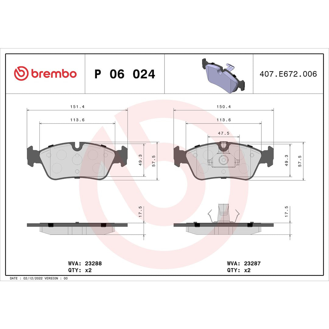 Brembo Premium Low-Met OE Equivalent Pad Brake Pad P06024 - Disc Set
