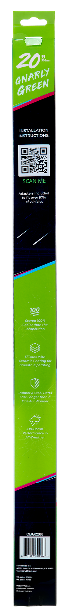 Scrubblade Ensure Quiet Operation Windshield Wiper Blade CBG2000 - Green 20 Silicone Shadeblade Per BA