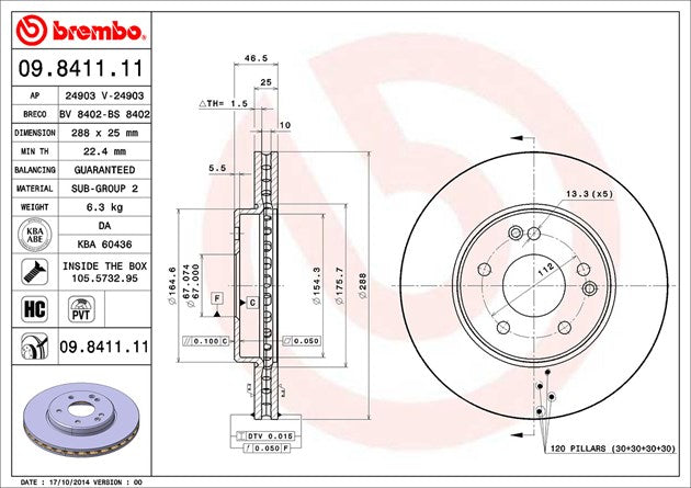 Brembo 09841111C02 Brake Rotor