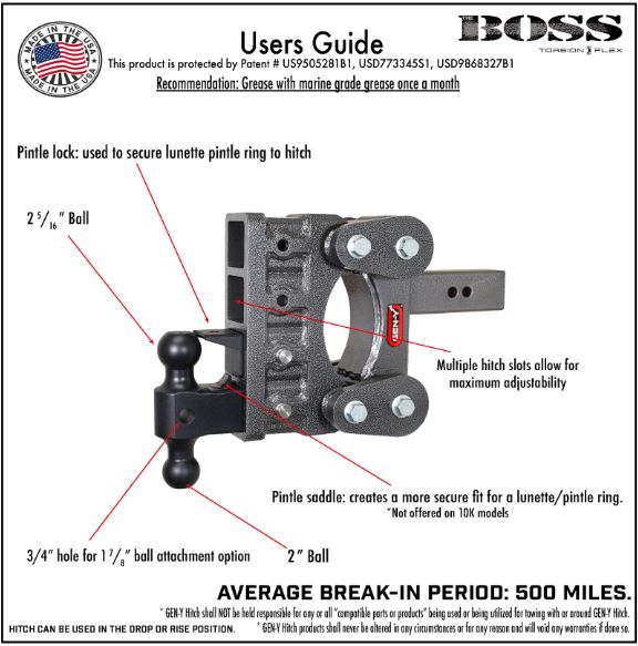 GEN-Y Hitch Most Versatile On The Market Trailer Hitch Ball Mount GH-1815 - Boss Torsion-Flex Shank