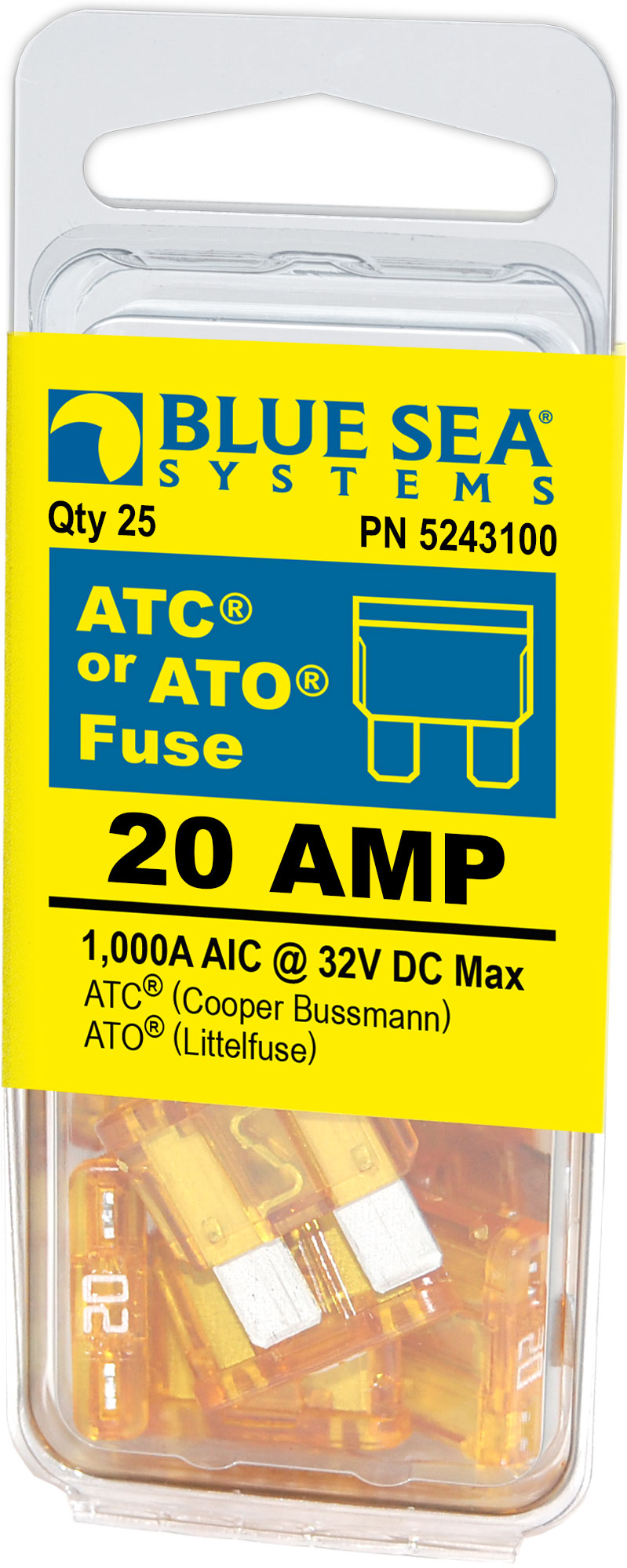 Blue SEA 5243100-BSS - Fuse ATO ATC 20A Pack 25