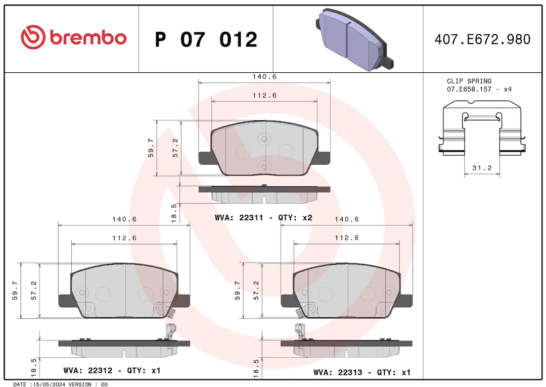 Brembo Premium Low-Met OE Equivalent Pad Brake Pad P07012