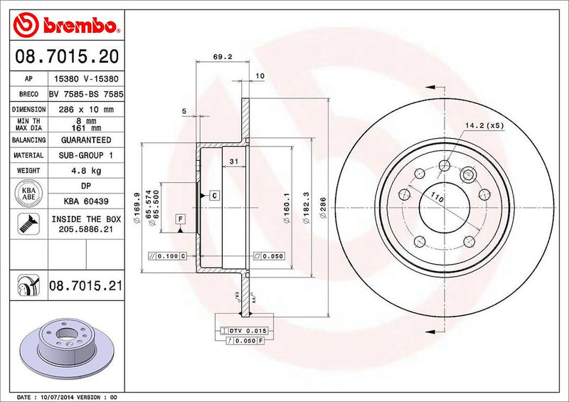 Brembo Components Not Hazardous To Health Brake Rotor 08701521C02 - Disc