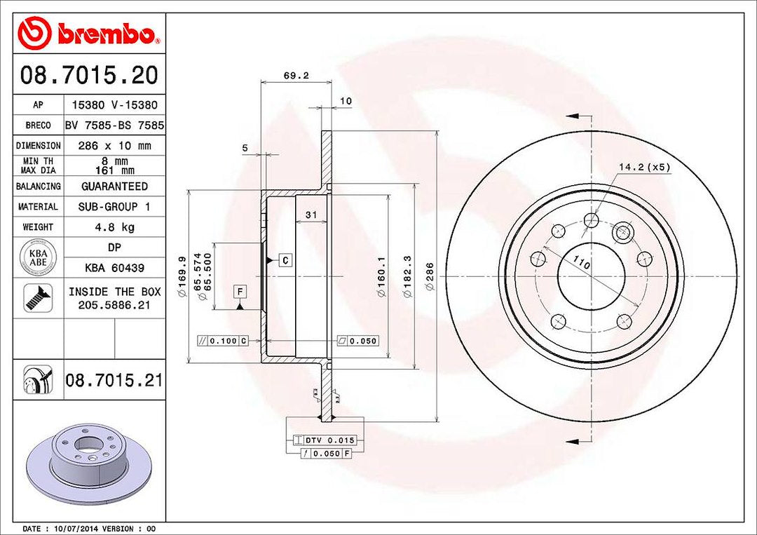 Brembo Components Not Hazardous To Health Brake Rotor 08701521C02 - Disc