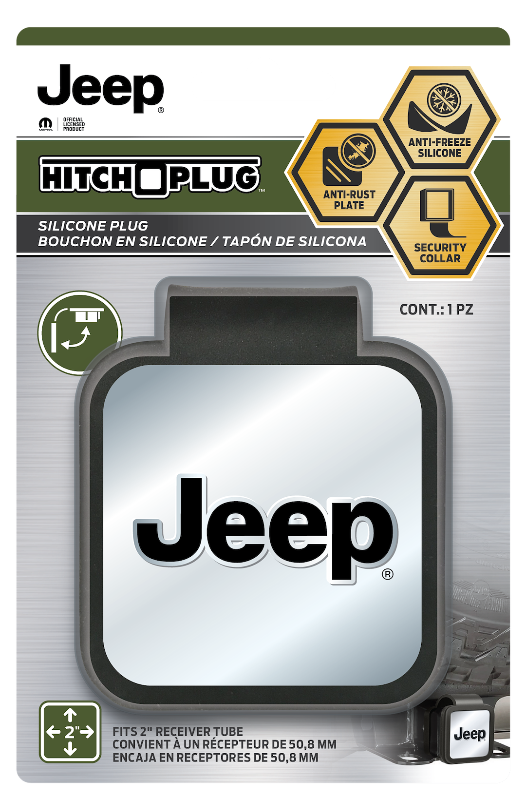 Plasticolor Universal Fit Trailer Hitch Cover 002304R01 - Jeep Metal Plate Silicone Plu