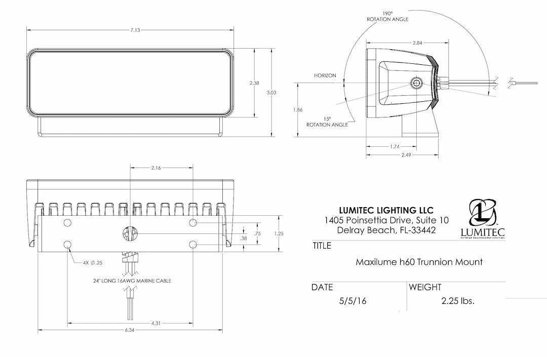 Lumitec Power Line Instruction Enabled Spotlight 101334 - White Flood Light Maxillume H60