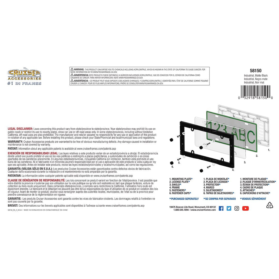 Cruiser No Supplier Warranty License Plate Frame 58150 - Matte Black Industrial