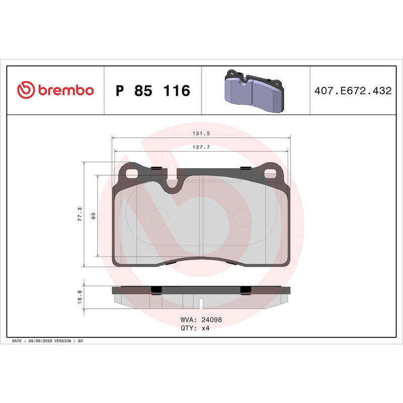 Brembo Premium Low-Met OE Equivalent Pad Brake Pad P85116 - Disc Set