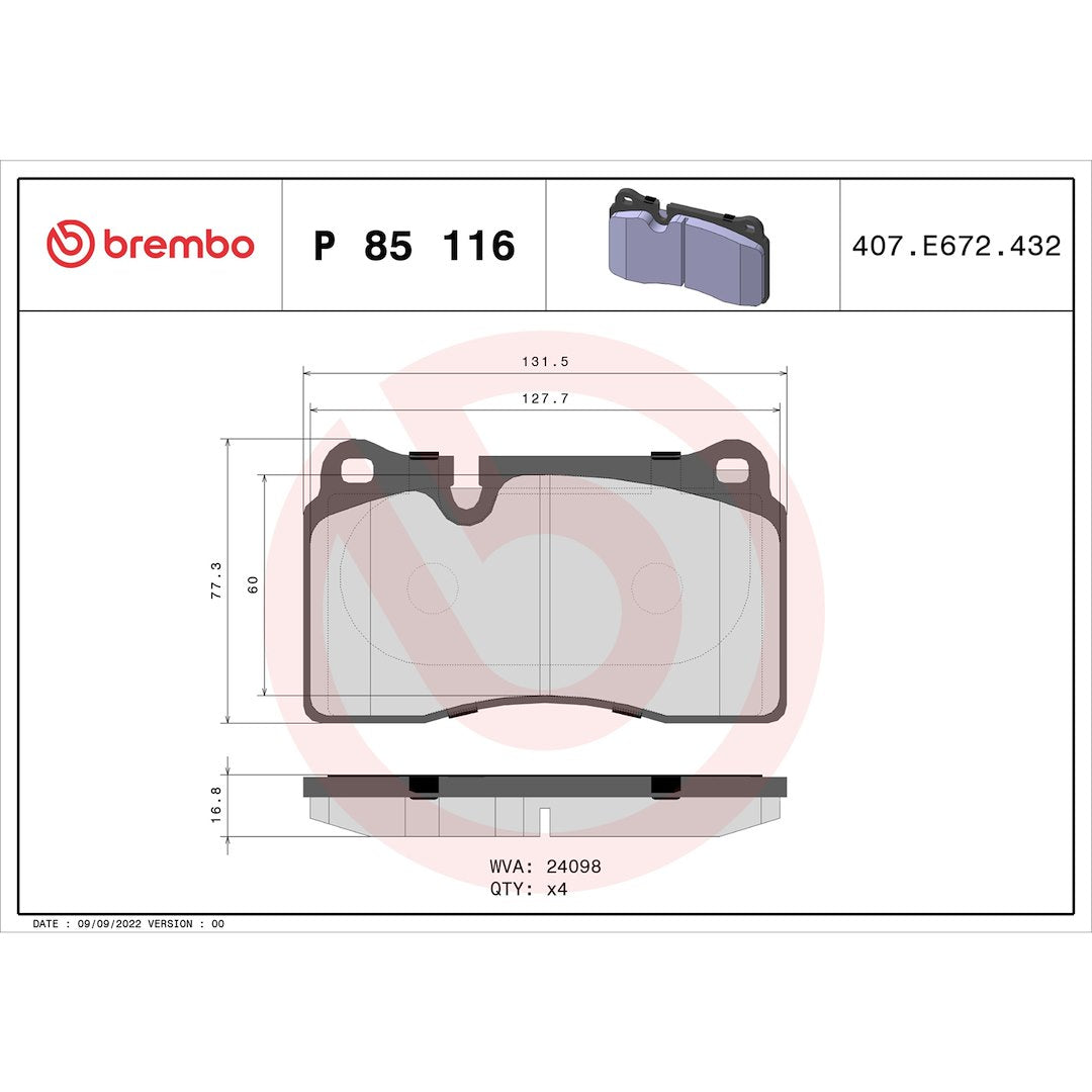 Brembo Premium Low-Met OE Equivalent Pad Brake Pad P85116 - Disc Set