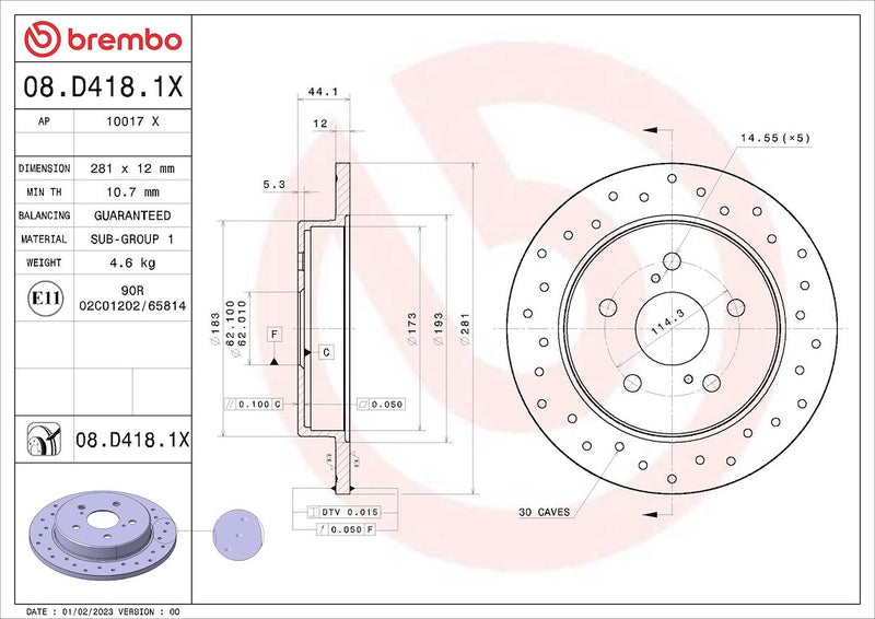 Brembo 08D4181XC02 Brake Rotor