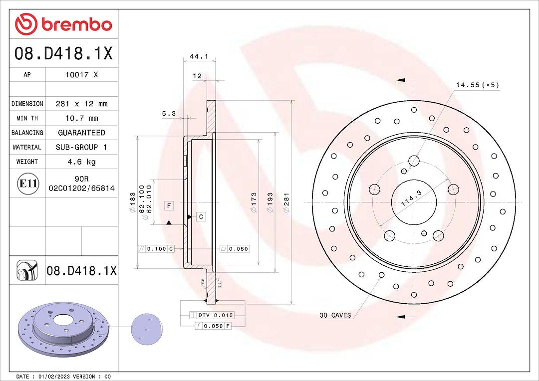 Brembo 08D4181XC02 Brake Rotor
