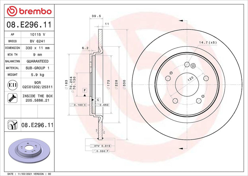 Brembo 08E29611C02 Original Equipment Standard - Brake Disc